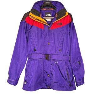 VTG The North Face Nylon Aztec Snow Jacket Belted Parka Women sz 8 Ski Winter